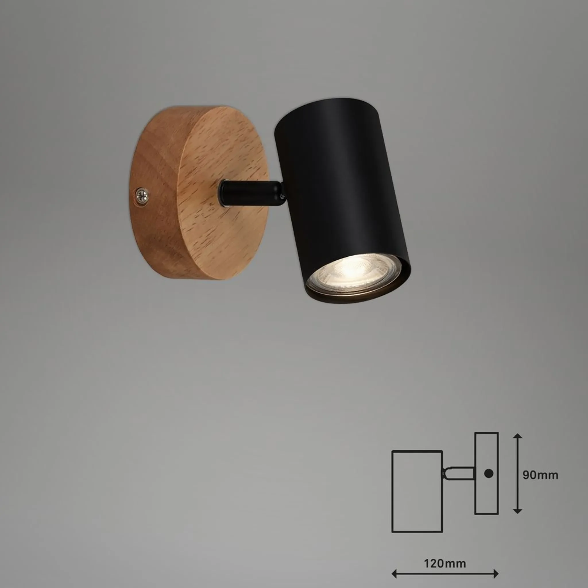 Wandspot Retro – dreh- & schwenkbar, 1× GU10, Schwarz mit Holz